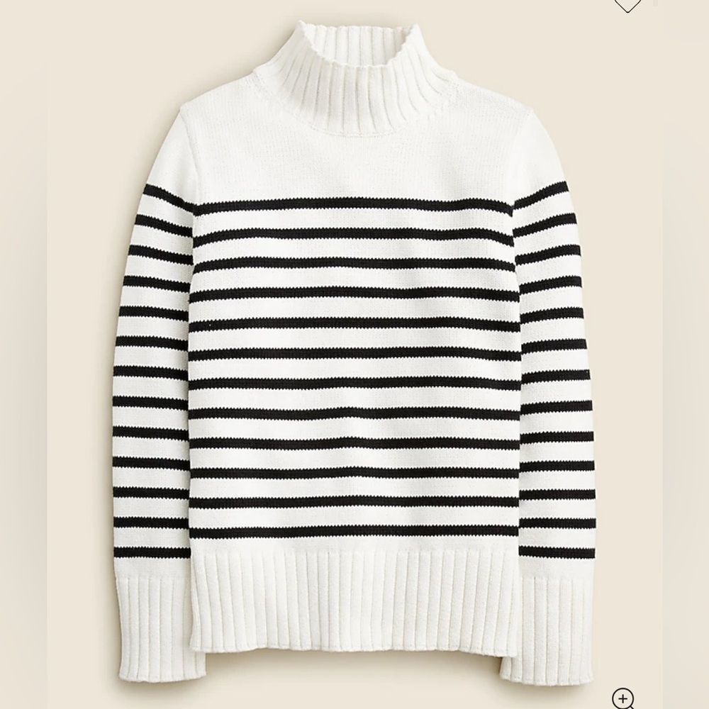 J. Crew Black and White Striped Ribbed Turtleneck Sweater